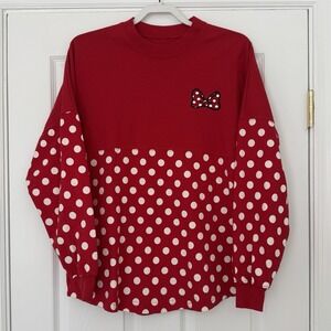 Disney Parks Spirit Jersey Shirt Womens Small Red Minnie Mouse Bow Polka Dot WDW